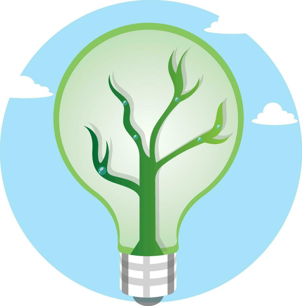 Green light bulb as a symbol for renewable energy resources illustration vector on white background