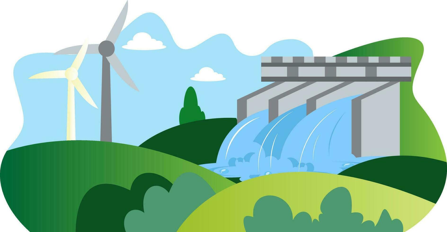Illutration of windmill and hydroelectric energy as a eco sources illustration vector on white background
