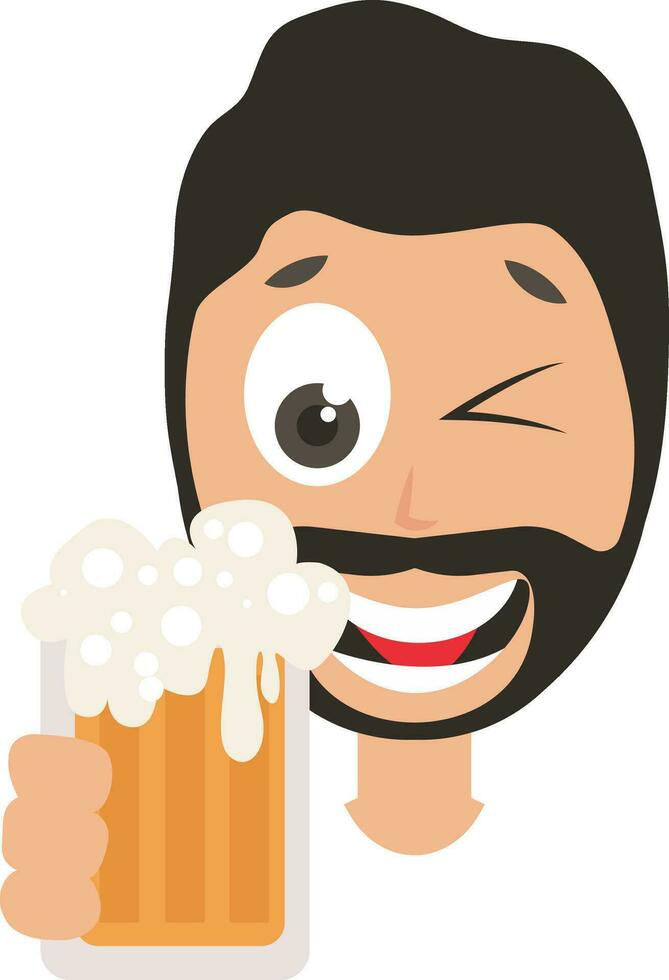 hombre bebiendo cerveza, ilustración, vector sobre fondo blanco