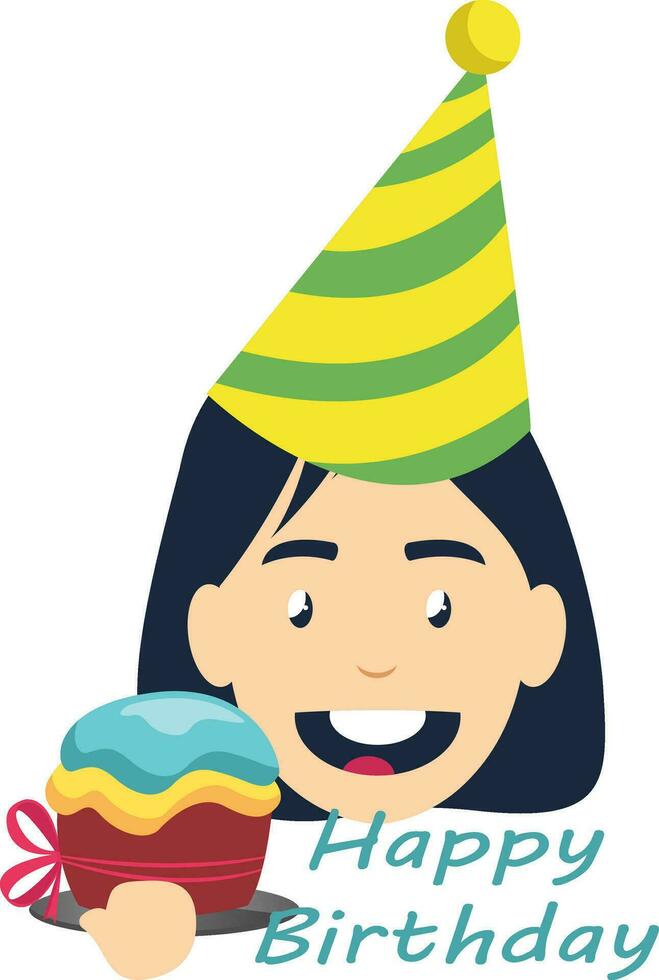 Girl on birthday party, illustration, vector on white background