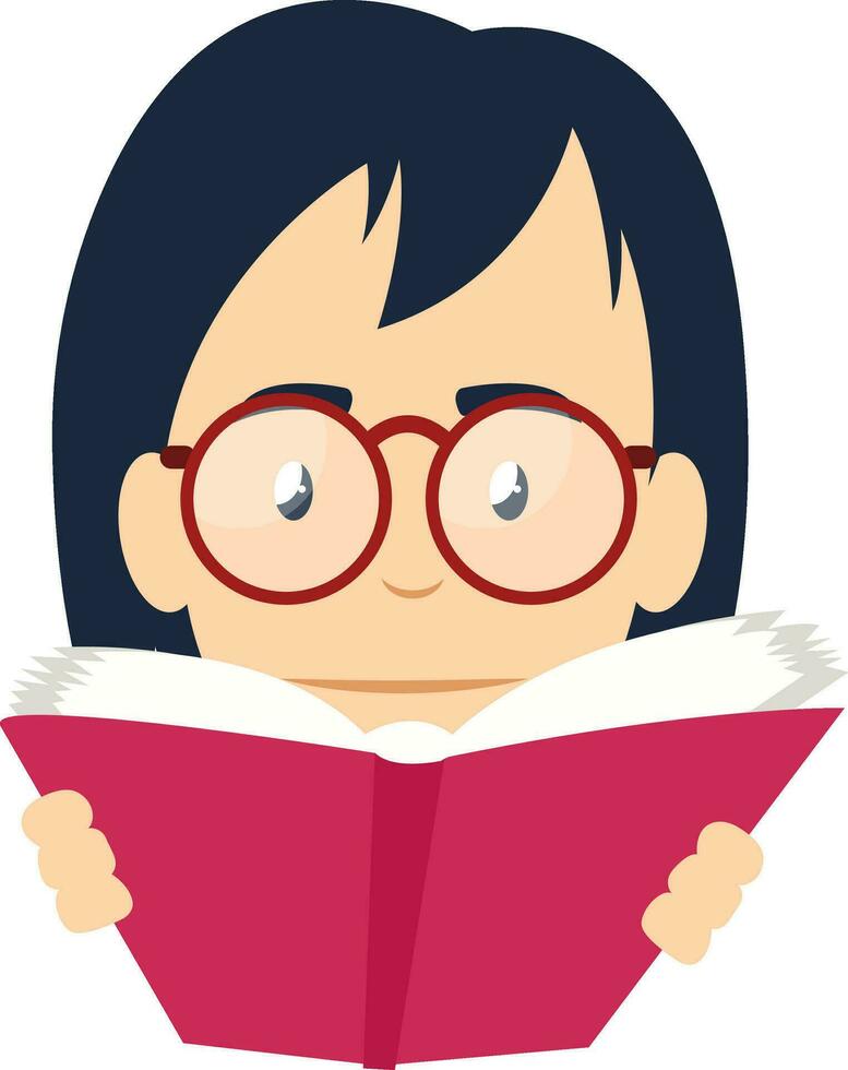 Girl reading book, illustration, vector on white background