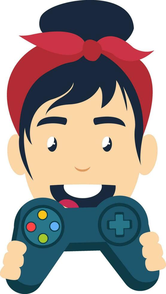 Chica con gamepad, ilustración, vector sobre fondo blanco.