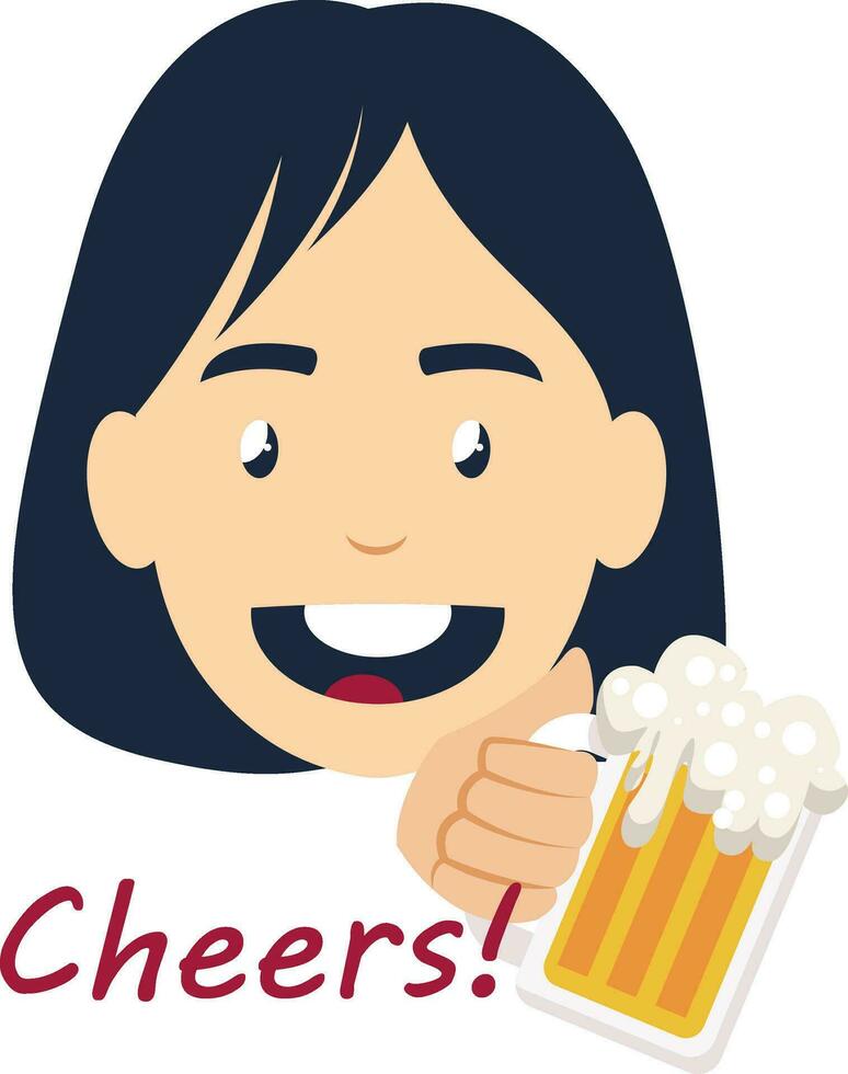 chica con cerveza, ilustración, vector sobre fondo blanco