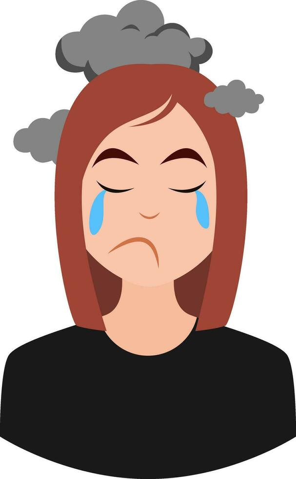 Depressed girl, illustration, vector on white background