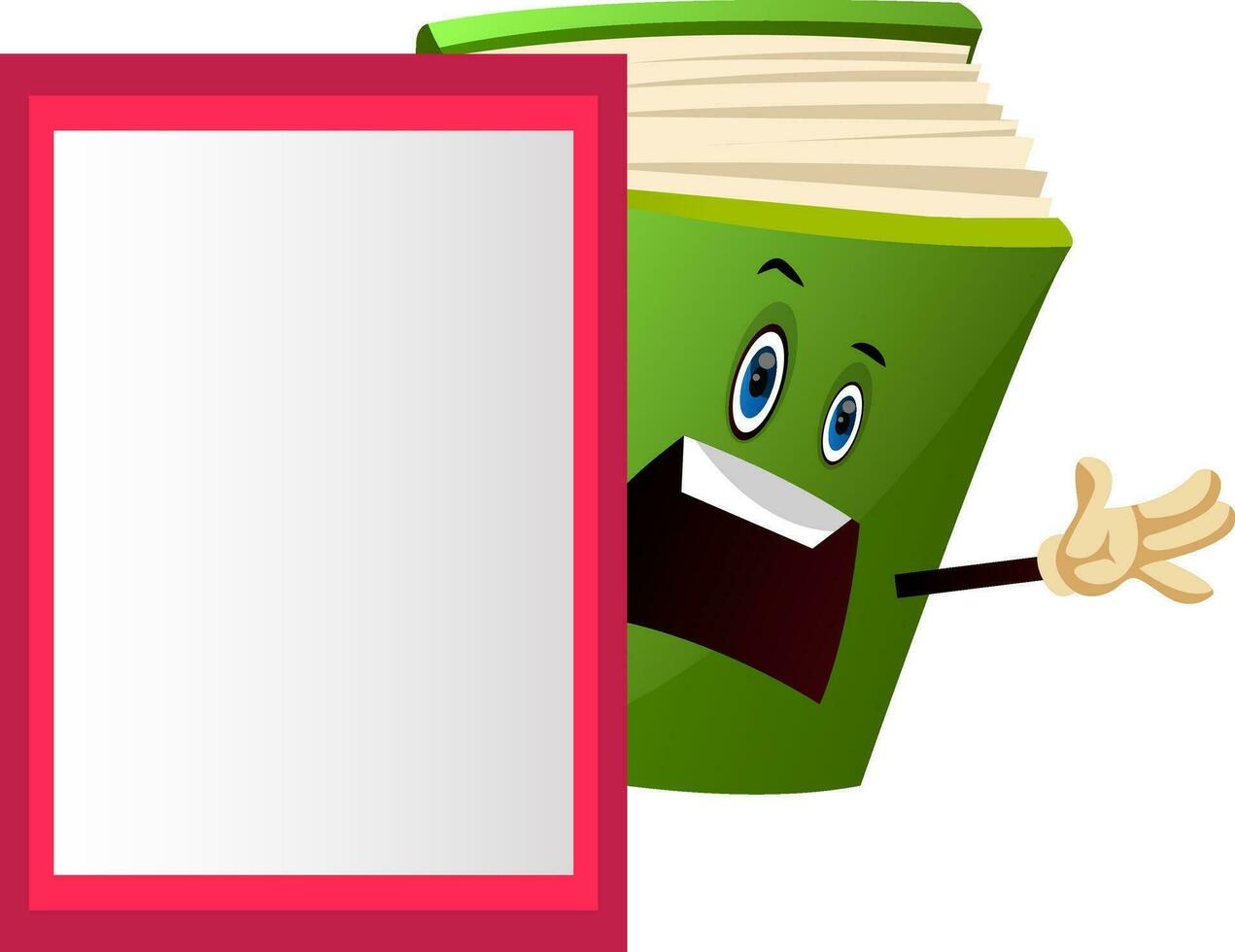 Green book teaching a lesson, illustration, vector on white background.