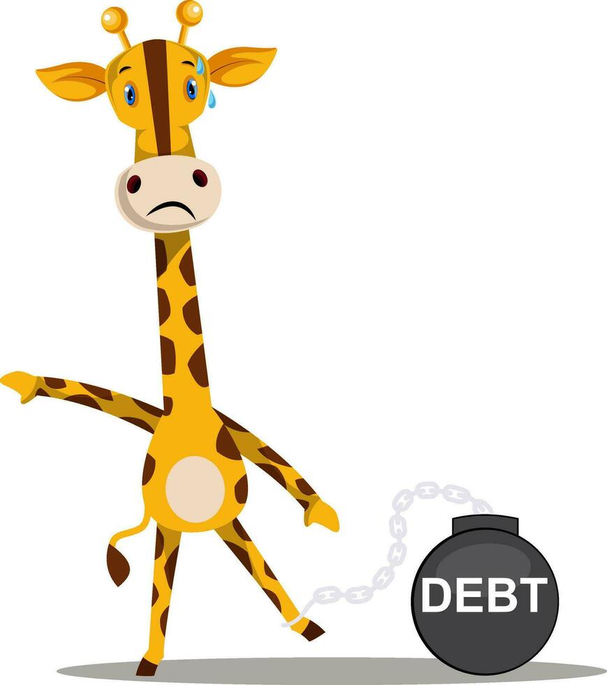 Giraffe in debt, illustration, vector on white background.