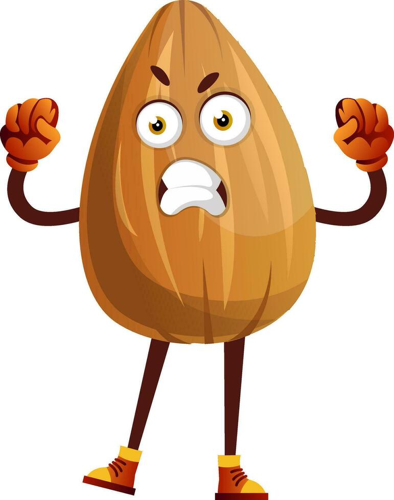 Very angry looking brown almond, illustration, vector on white background.