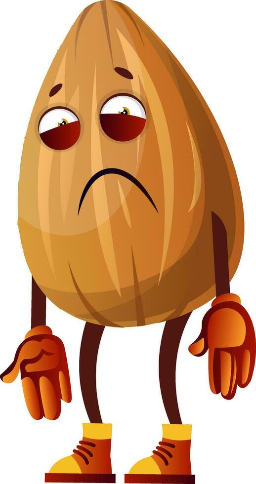 Sad looking brown Almond, illustration, vector on white background.