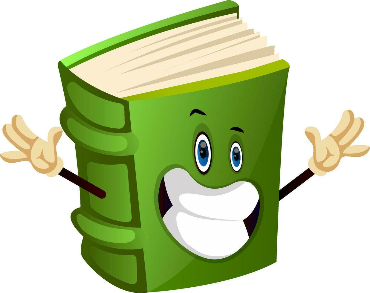 Green book is happy, illustration, vector on white background.