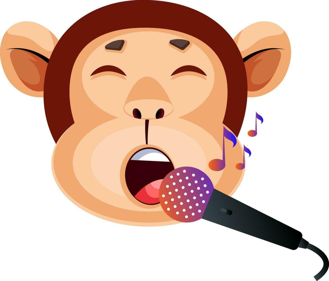 Monkey is singing, illustration, vector on white background.