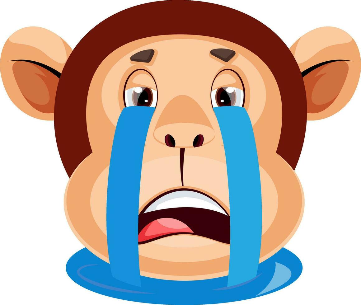 Monkey is crying, illustration, vector on white background.