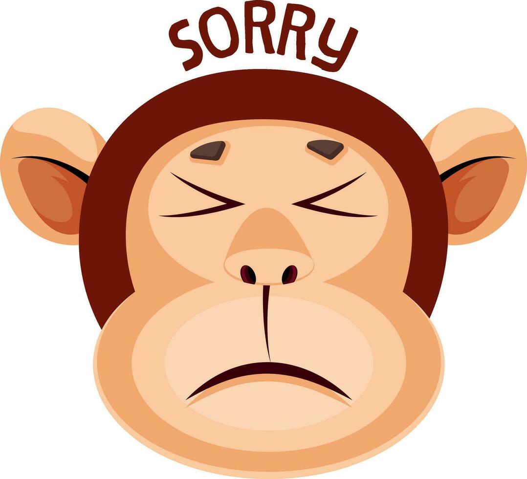 Monkey is feeling sorry, illustration, vector on white background.