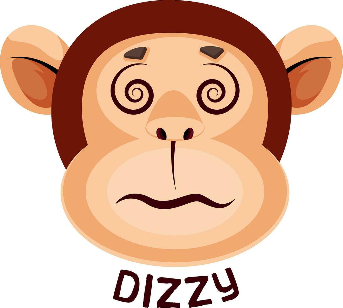 Monkey is feeling dizzy, illustration, vector on white background.