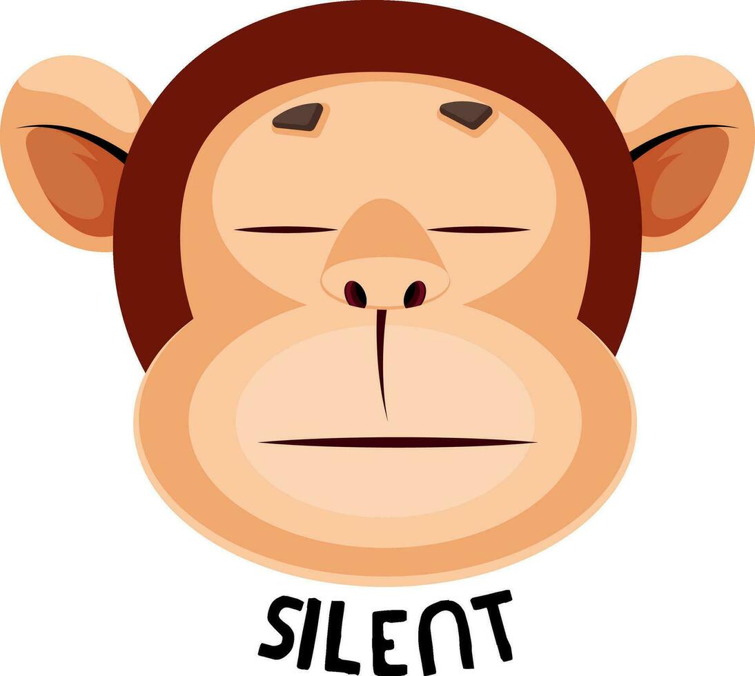 Monkey is silent, illustration, vector on white background.
