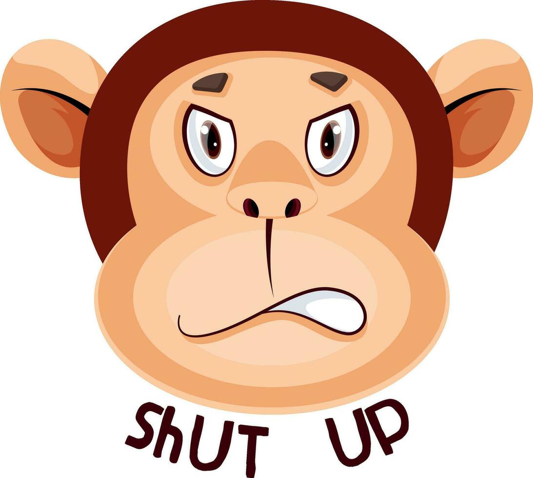 Monkey is saying shut up, illustration, vector on white background.