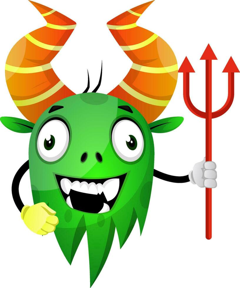 Cartoon monster holding a trident, illustration, vector on white background.
