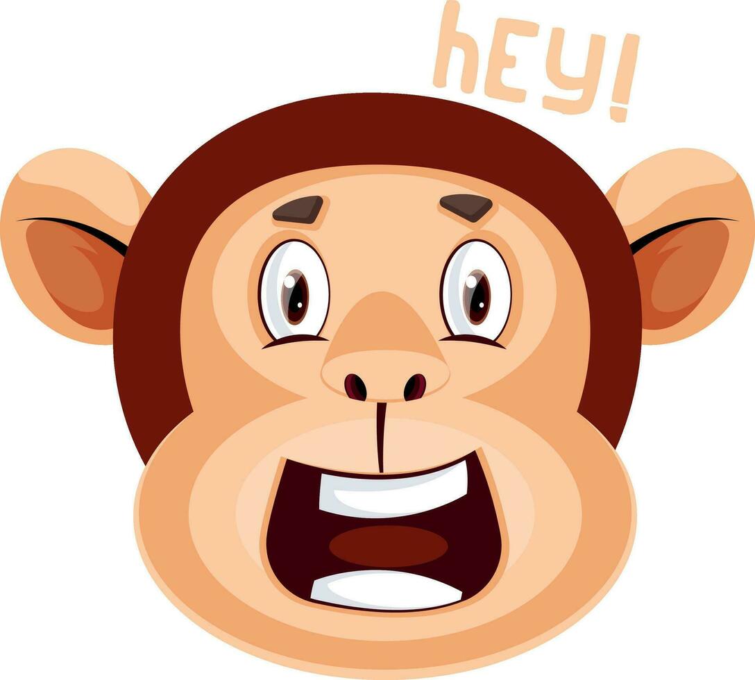 Monkey is saying hey, illustration, vector on white background.