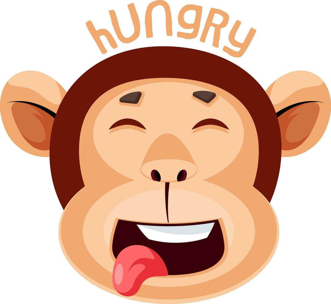 Monkey is feeling hungry, illustration, vector on white background.