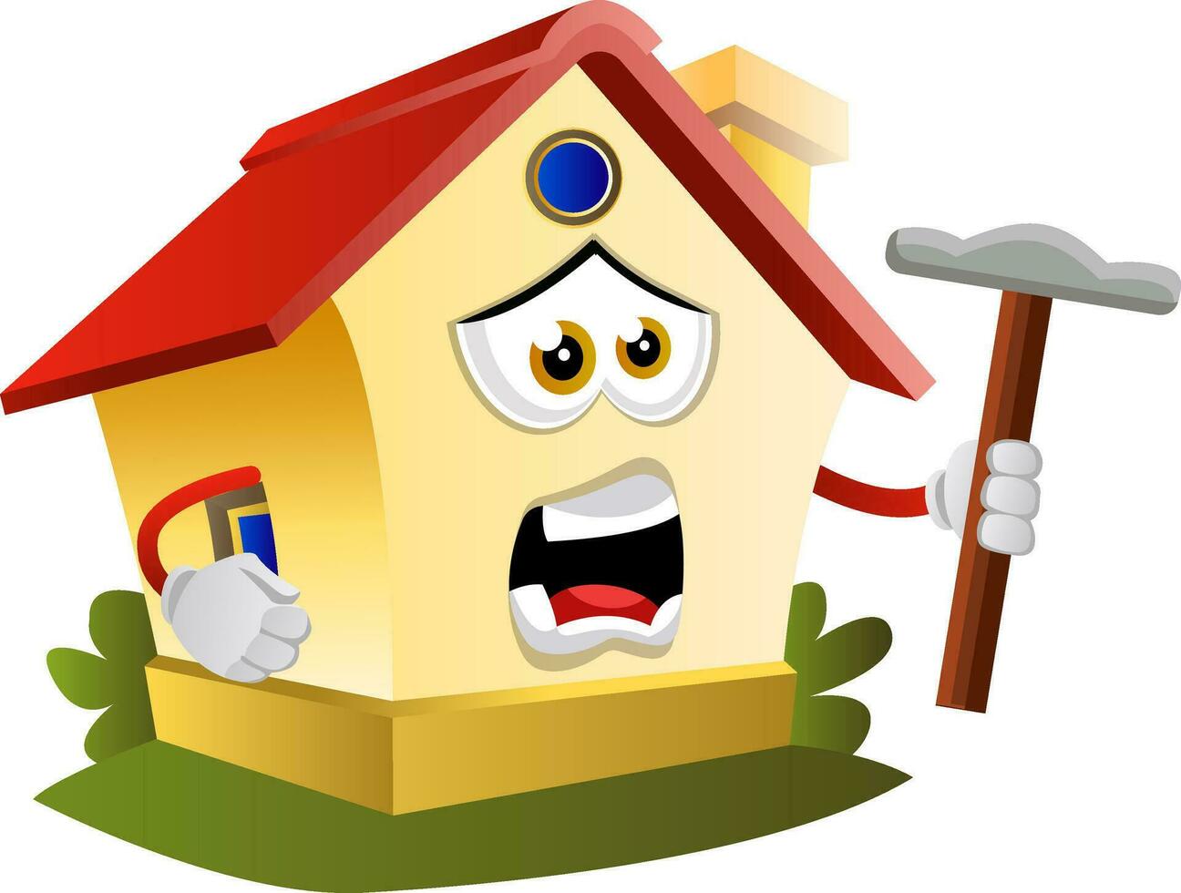 House is holding hammer, illustration, vector on white background.