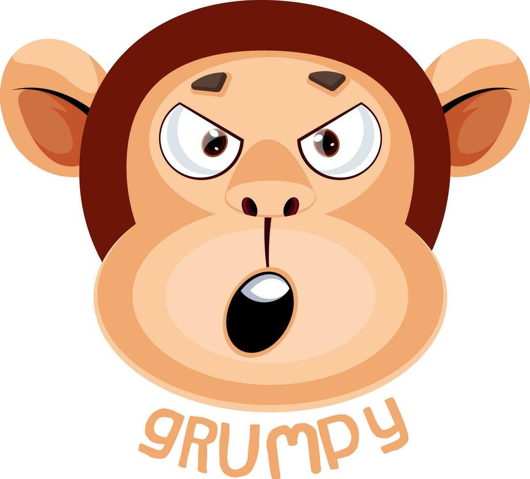 Monkey is feeling grumpy, illustration, vector on white background.