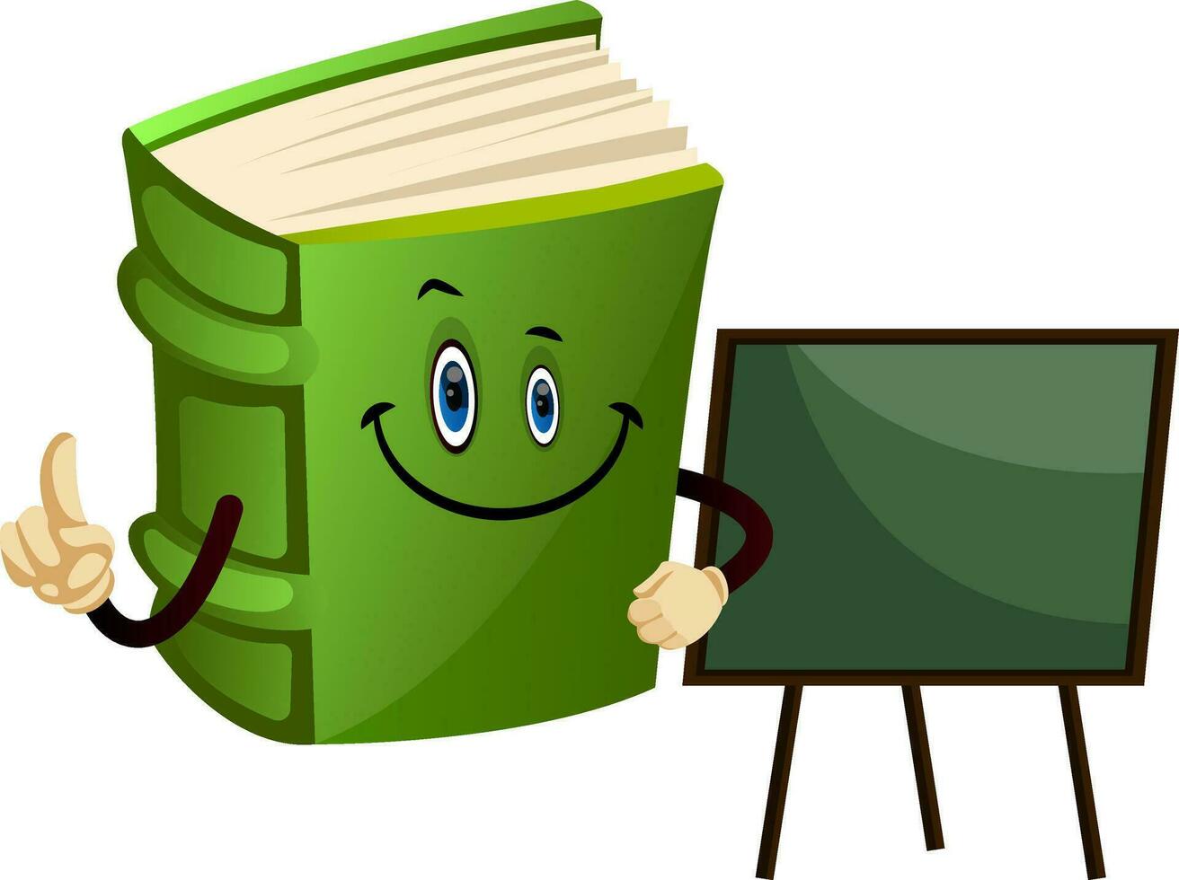 Green book is a teacher, illustration, vector on white background.