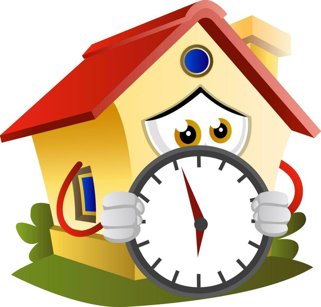 House is holding a clock, illustration, vector on white background.