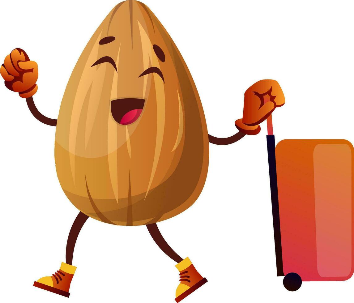 Almond is ready for travelling, illustration, vector on white background.