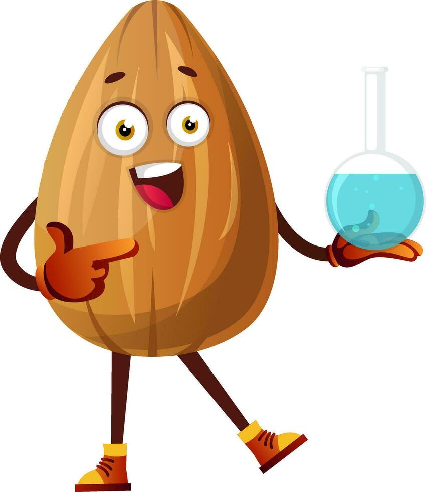 Almond is doing some experiment in chemistry lab, illustration, vector on white background.