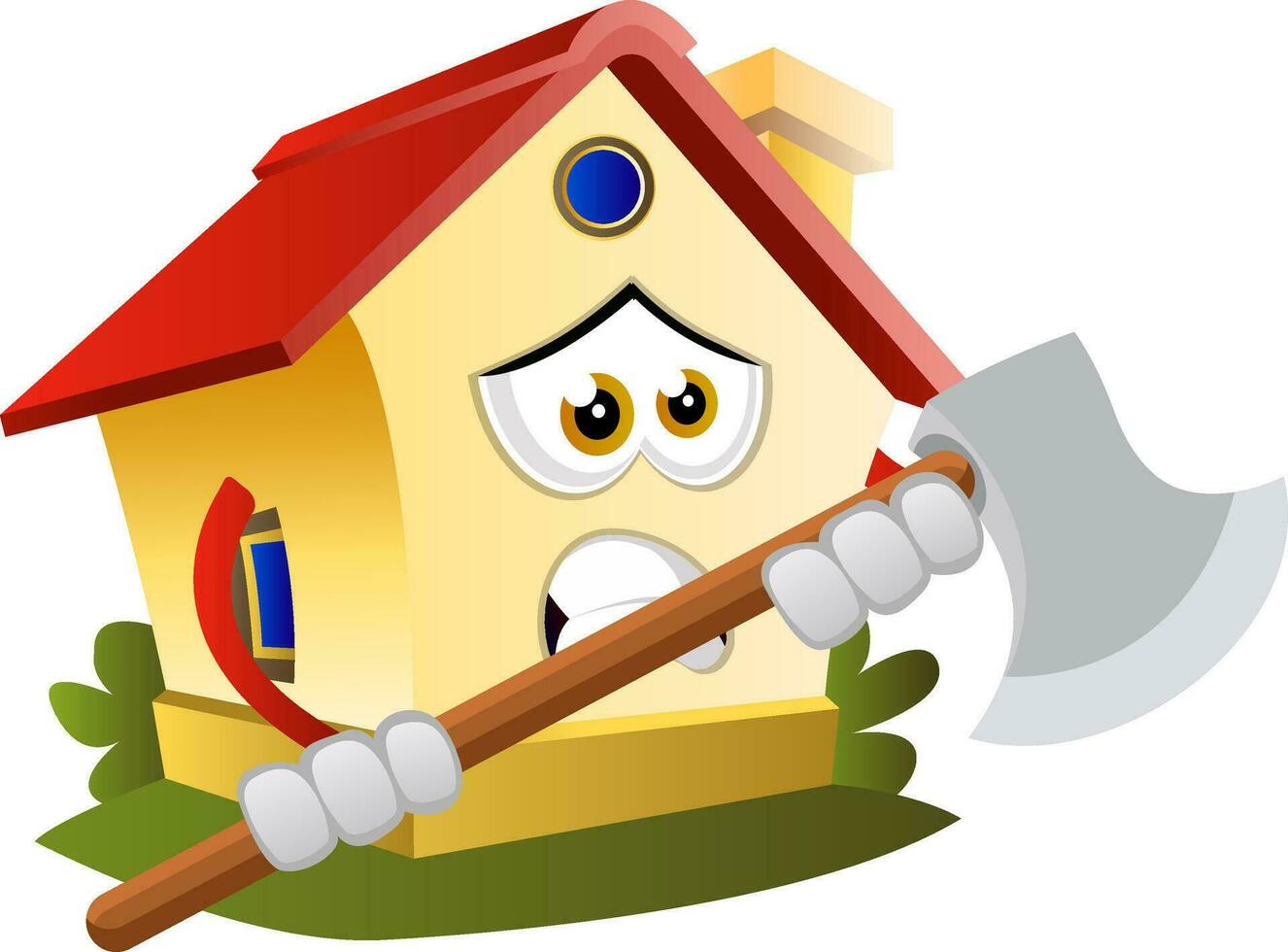 House is holding an axe, illustration, vector on white background.