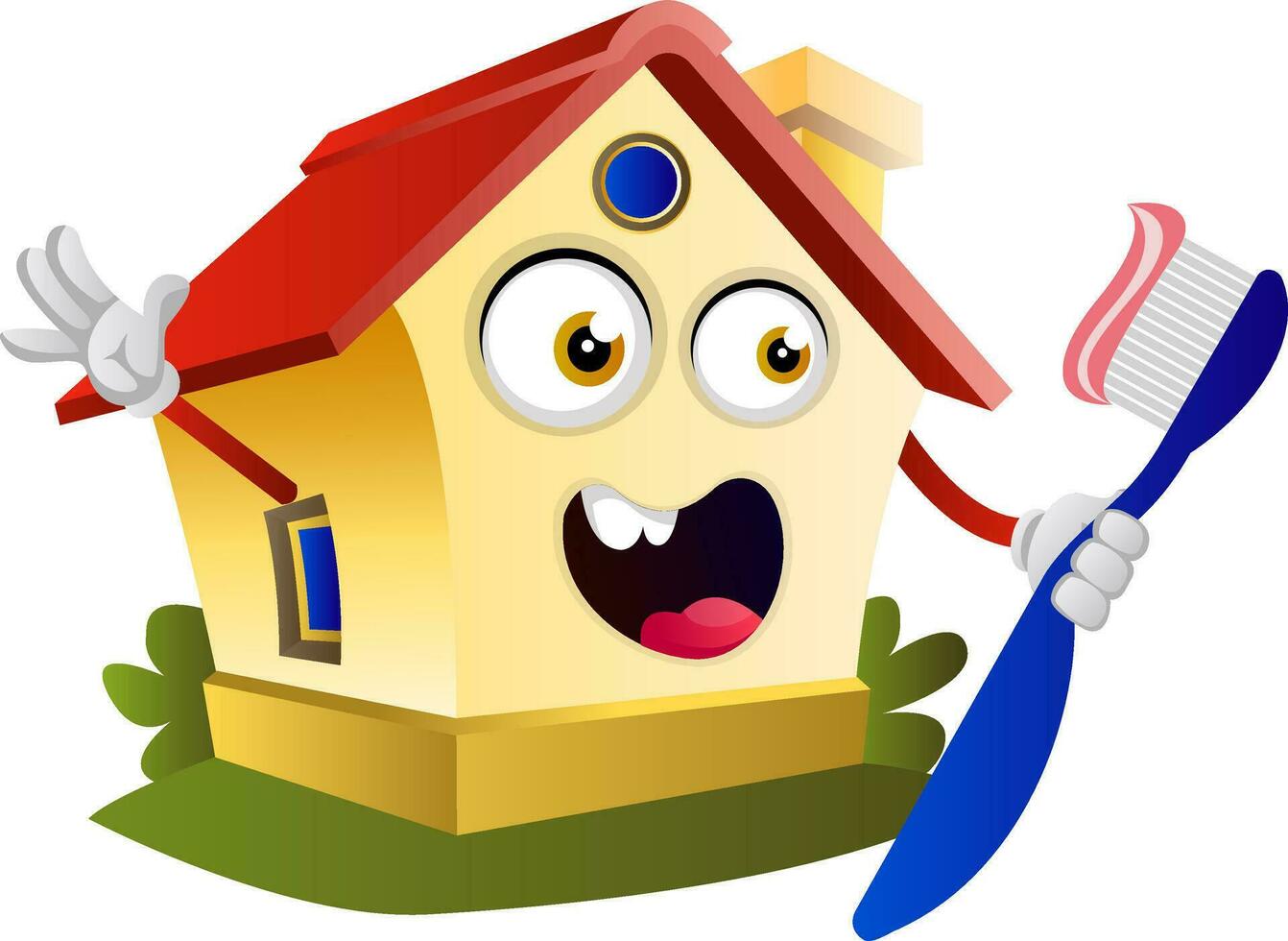 House is holding toothbrush, illustration, vector on white background.