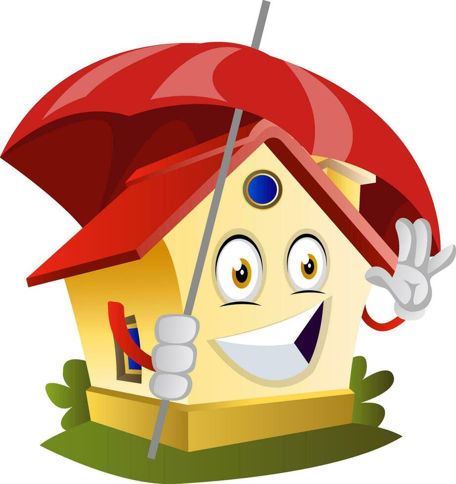 House is holding an umbrella, illustration, vector on white background.