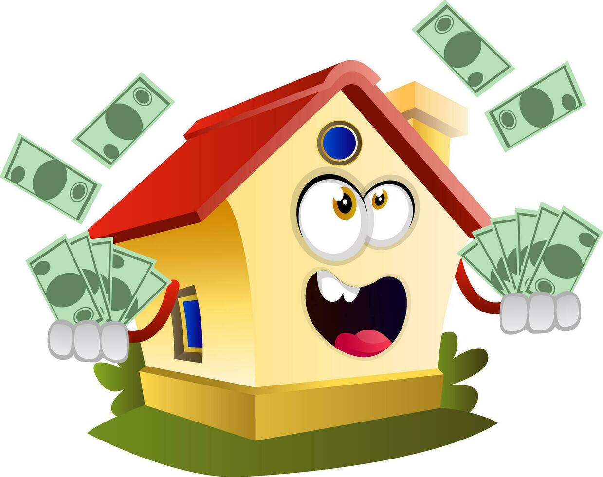 House is throwing money, illustration, vector on white background.