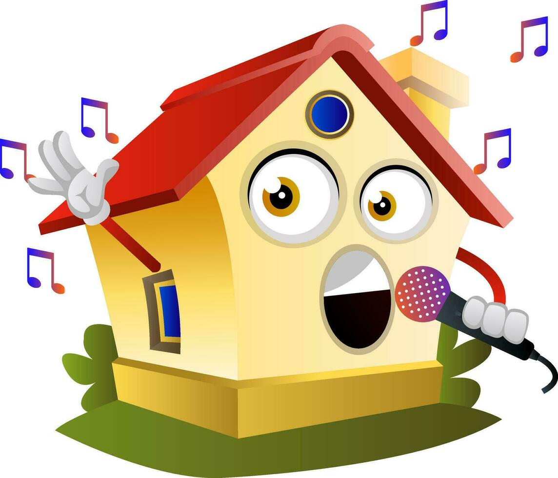 House is singing on the microphone, illustration, vector on white background.