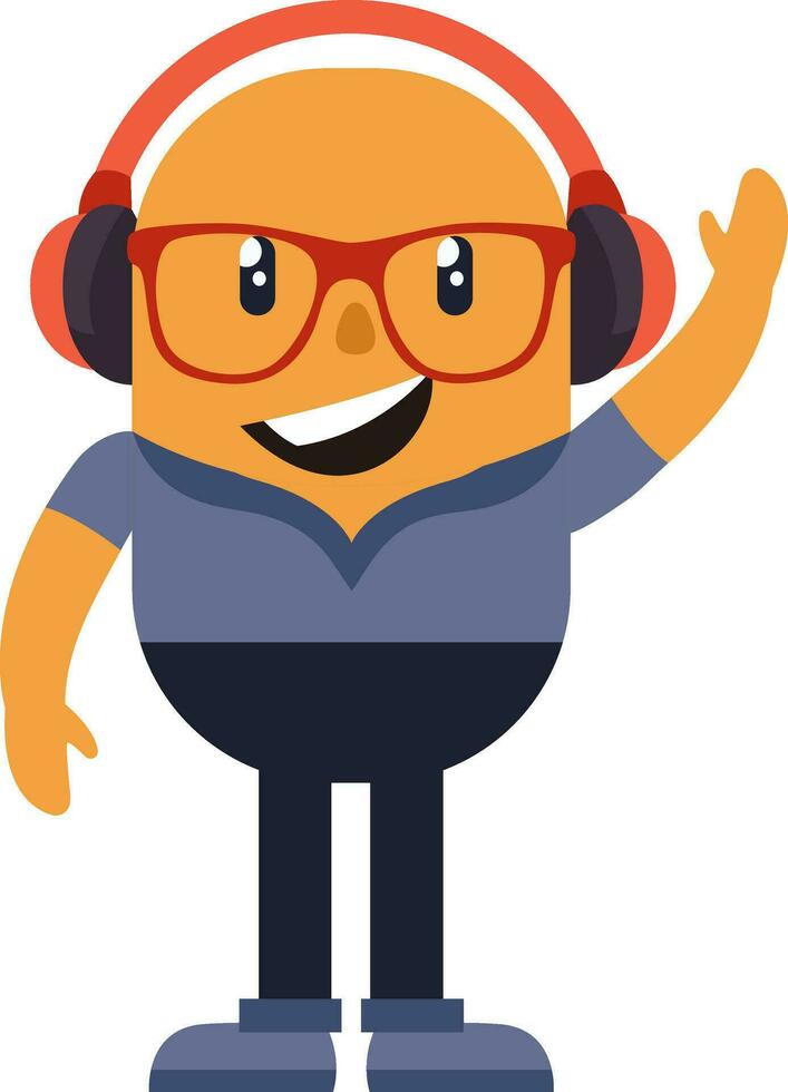 Man with headphones, illustration, vector on white background.