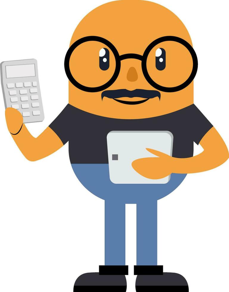 Man with calculator, illustration, vector on white background.