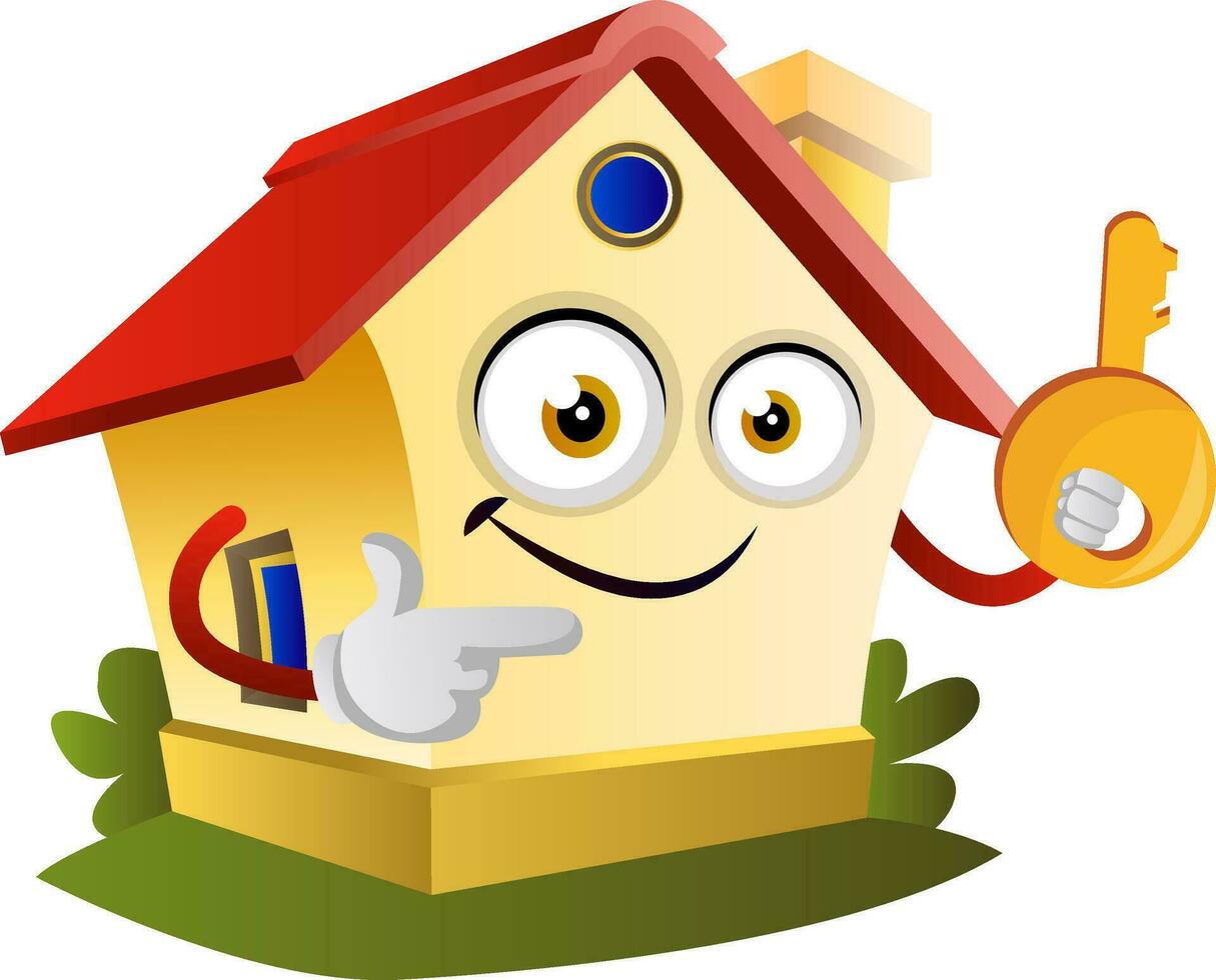 House is holding a key, illustration, vector on white background.