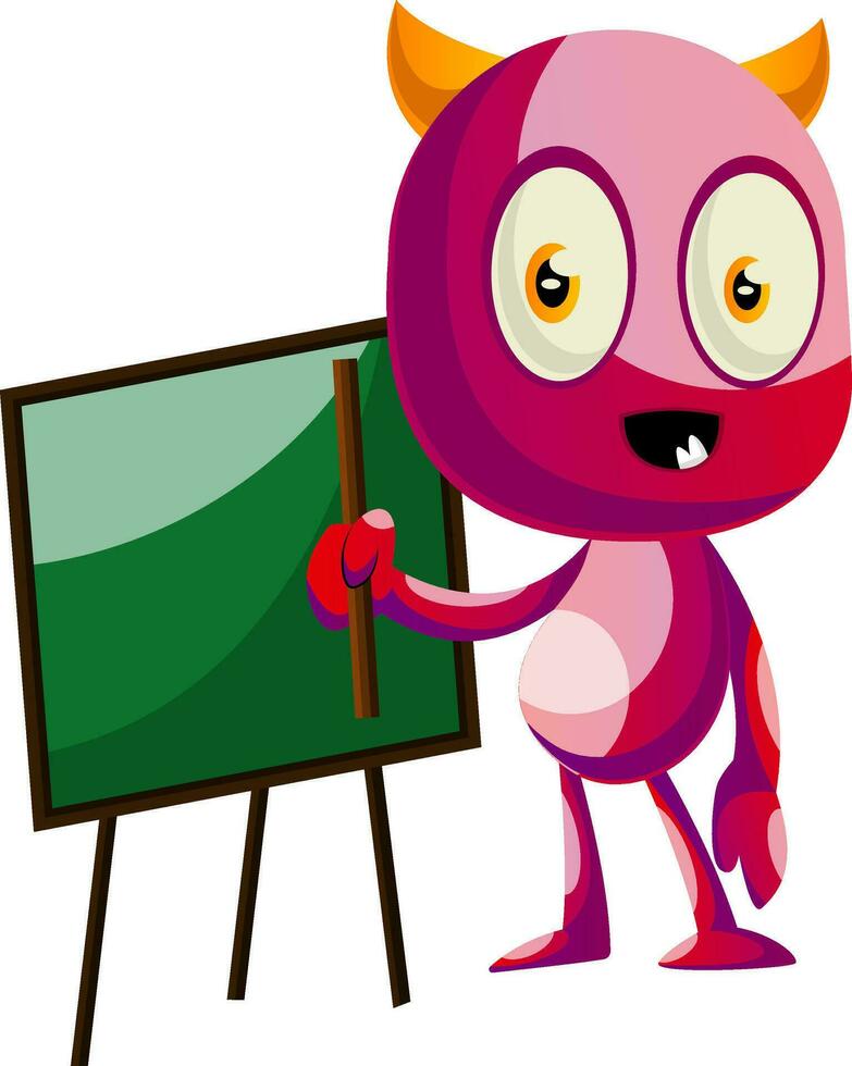 Devil with blackboard, illustration, vector on white background.