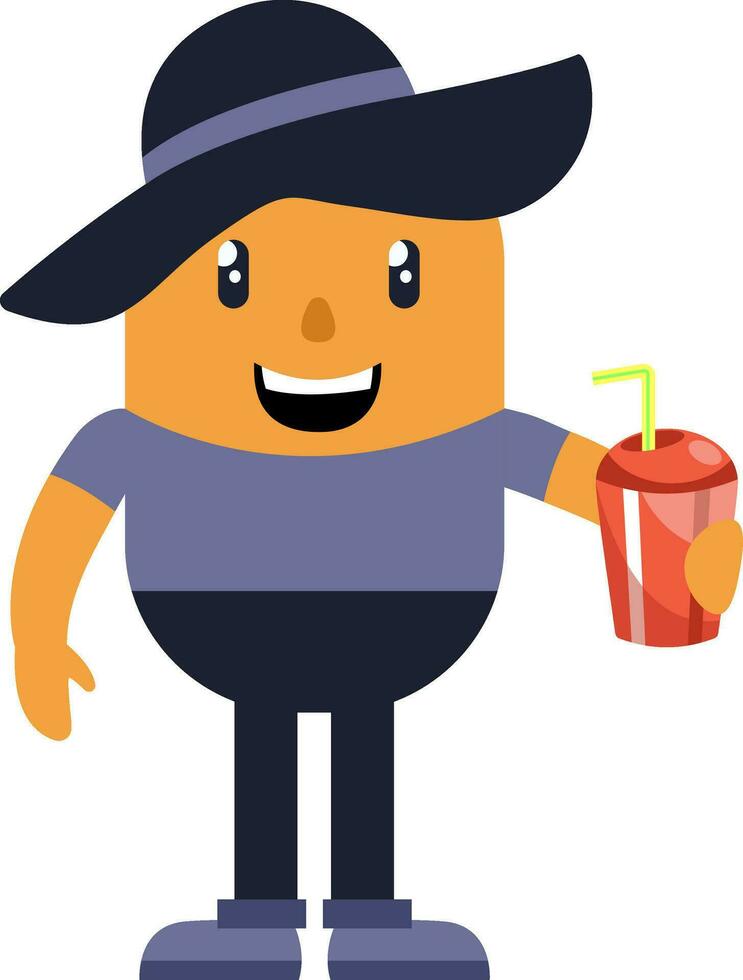 hombre con sombrero Bebiendo soda, ilustración, vector en blanco antecedentes.