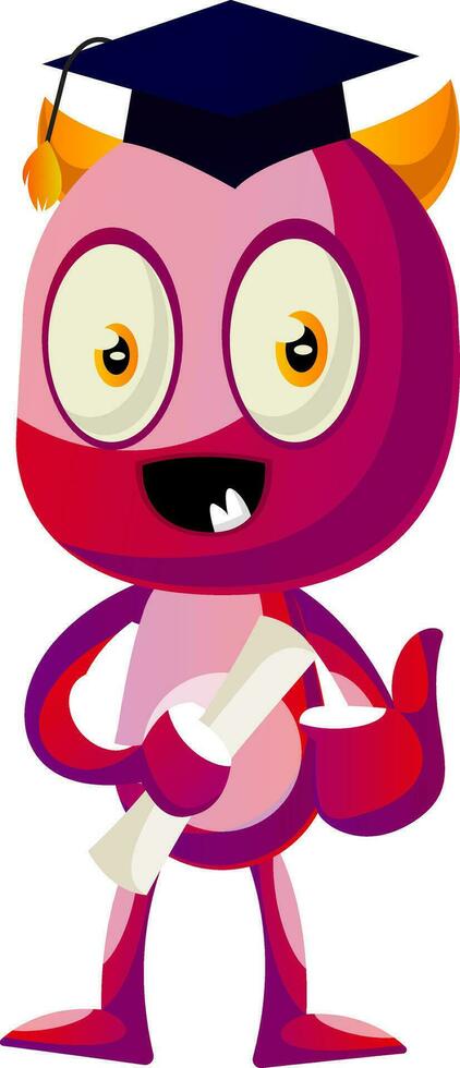 Devil who graduate, illustration, vector on white background.