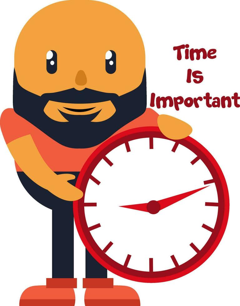 Man with big clock, illustration, vector on white background.