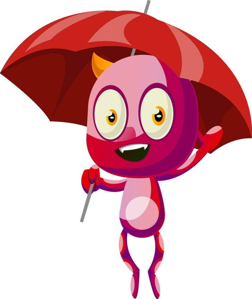Devil with umbrella, illustration, vector on white background.