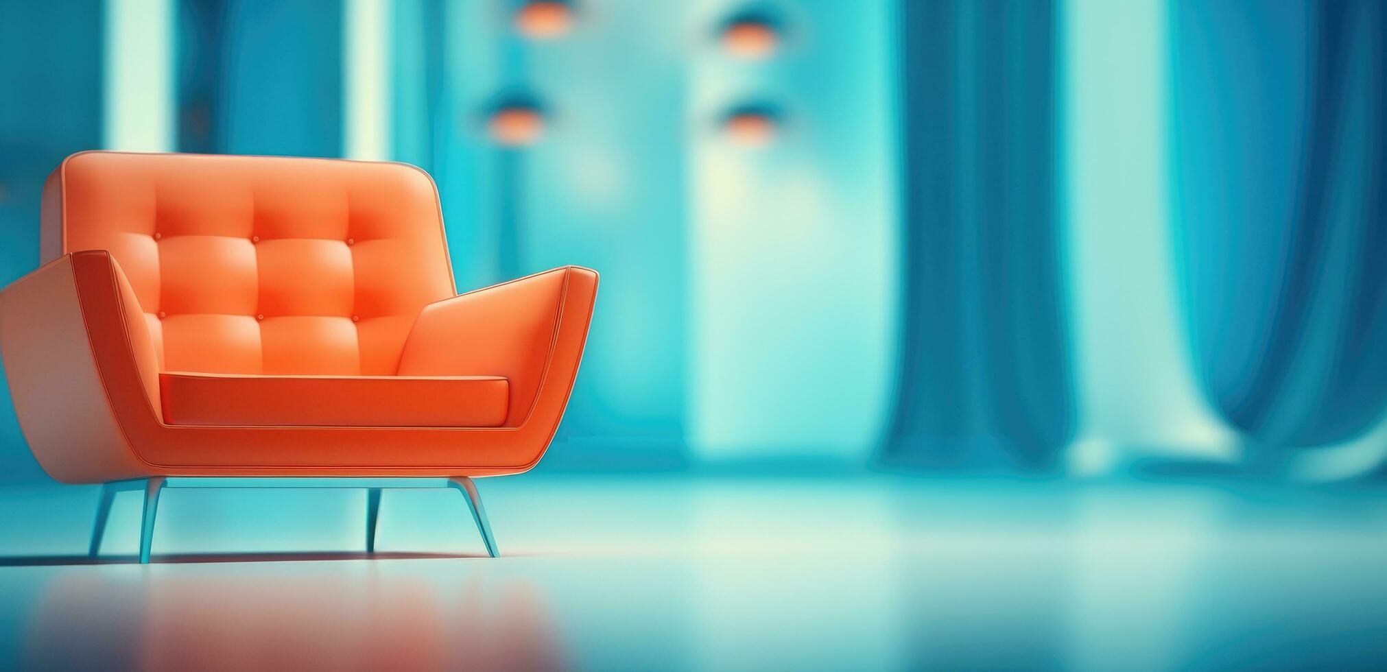 AI generated an abstract orange chair sits in a bluetoned business office photo