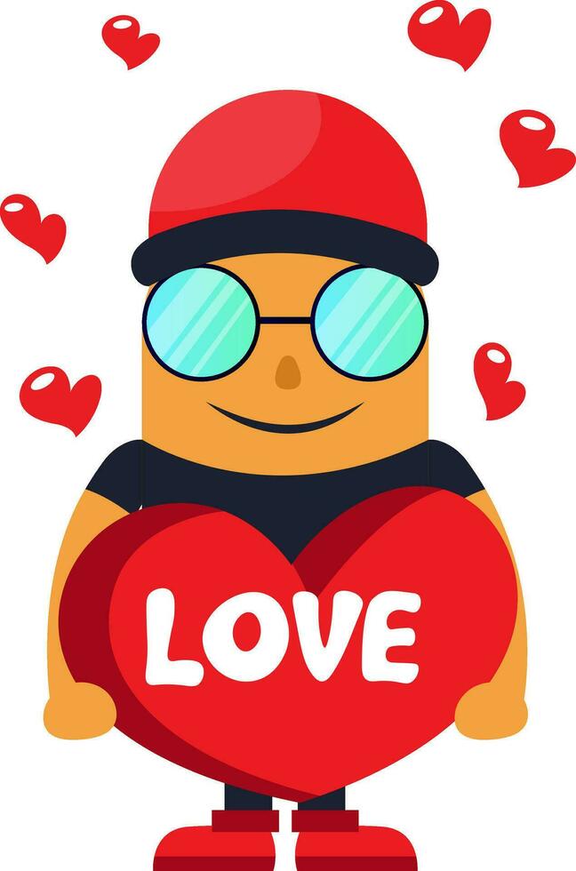 Man in love holding heart, illustration, vector on white background.