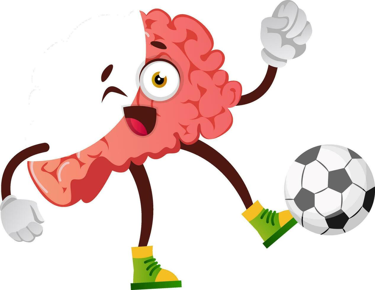 Brain is playing football, illustration, vector on white background.