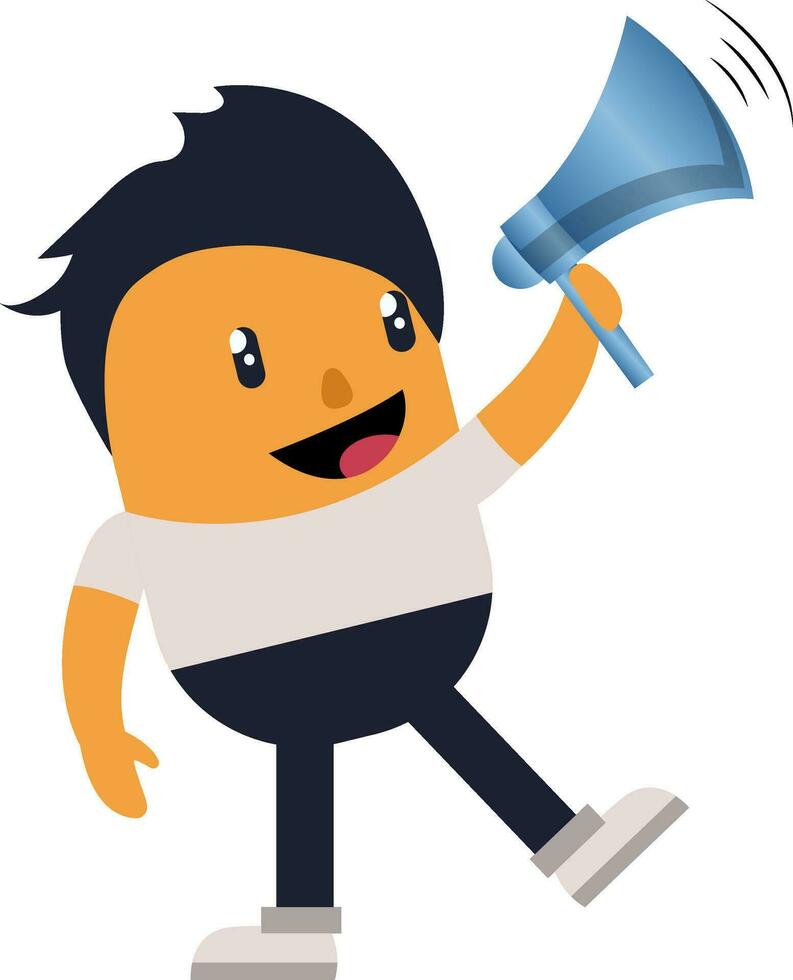 Man speak on megaphone, illustration, vector on white background.