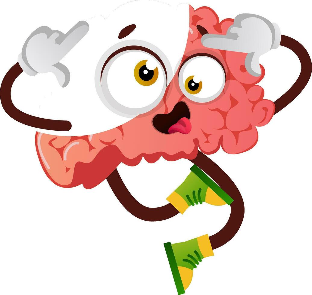 Brain is acting silly, illustration, vector on white background.