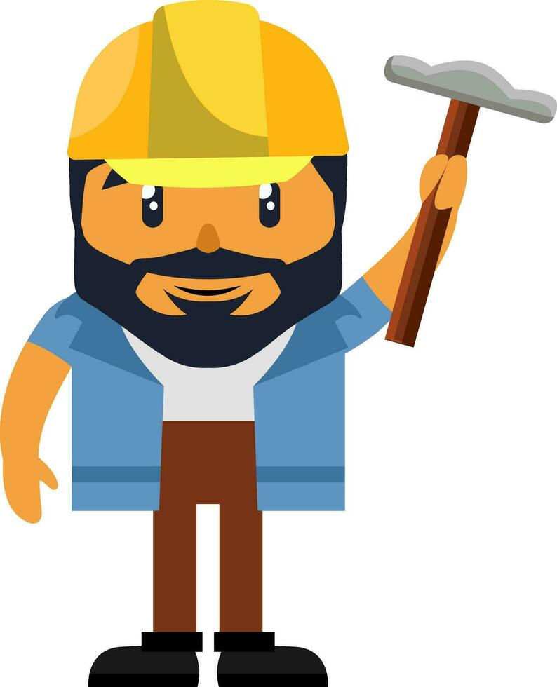 ,Man with hammer illustration, vector on white background.