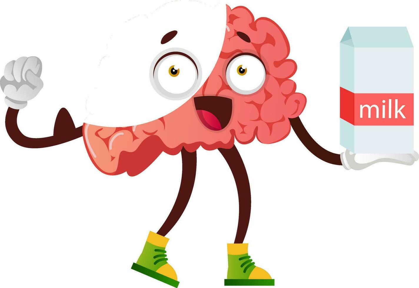 Brain drinking milk, illustration, vector on white background.