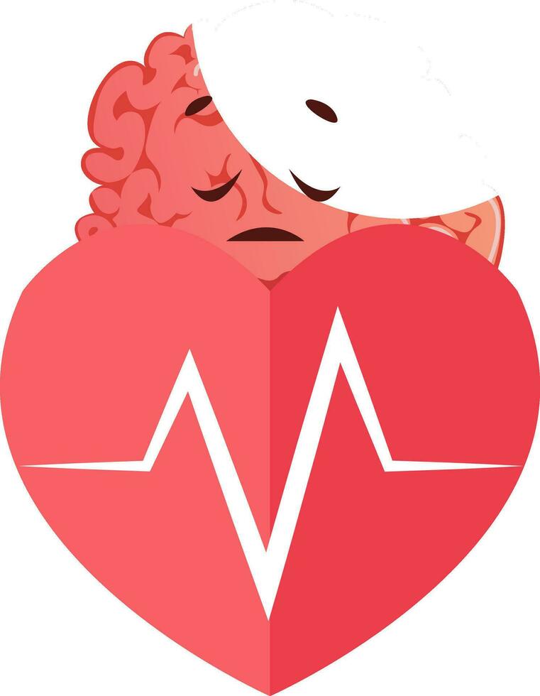 Brain has heart issues, illustration, vector on white background.