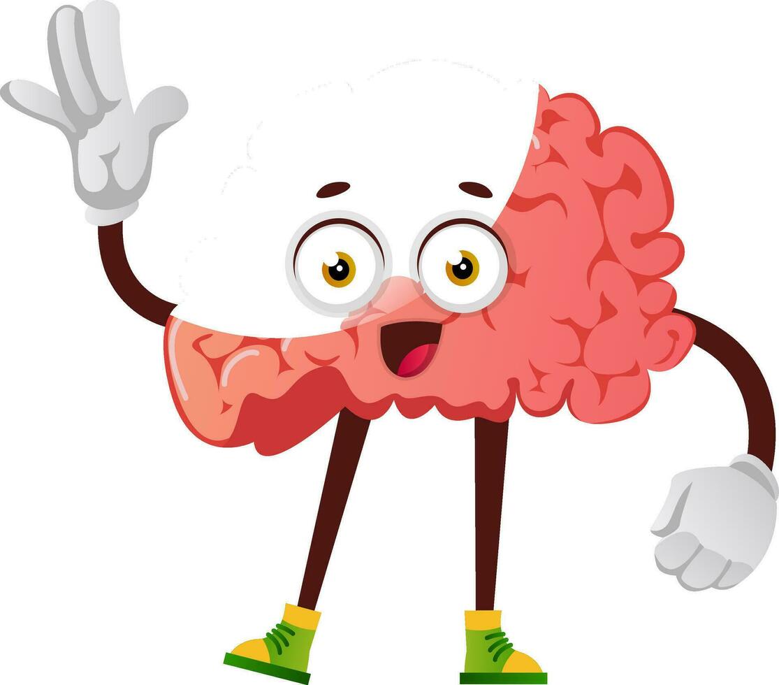 Brain is waving, illustration, vector on white background.